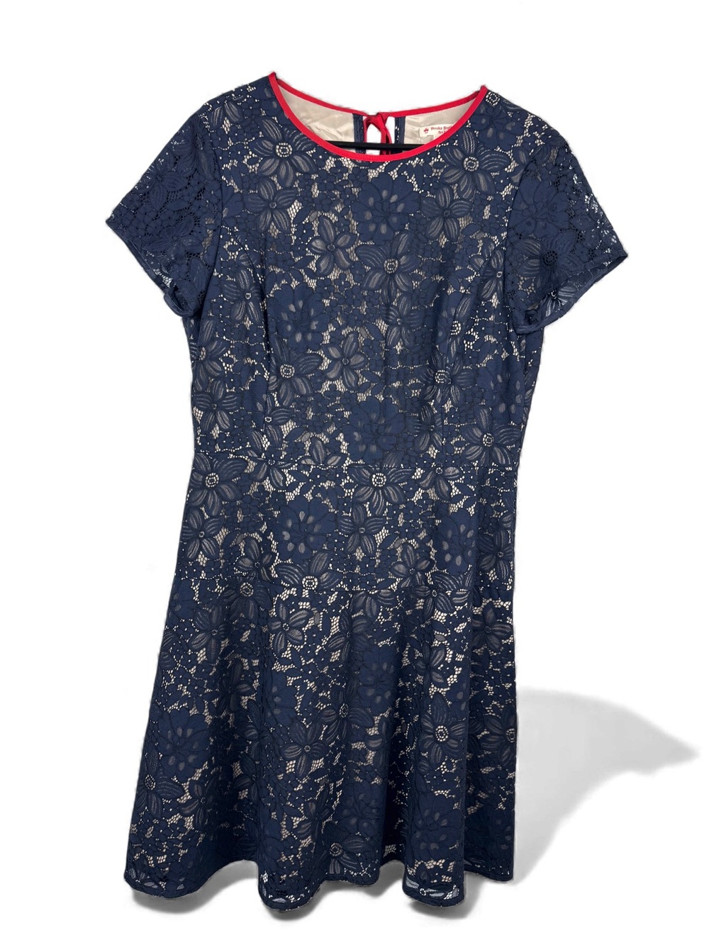 Brooks Brothers Red Fleece Navy Blue Floral Lace Fit & Flare Dress Size 12